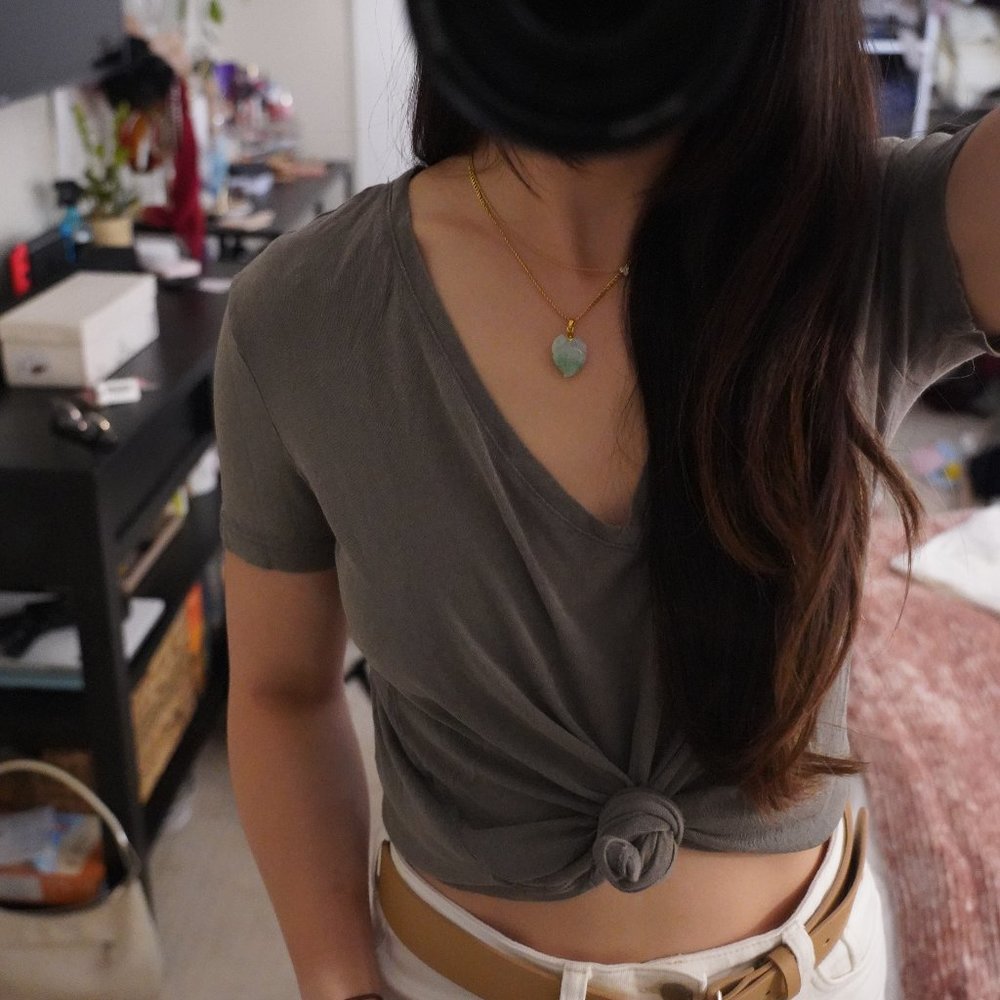 Zara Olive Green Cropped T-shirt